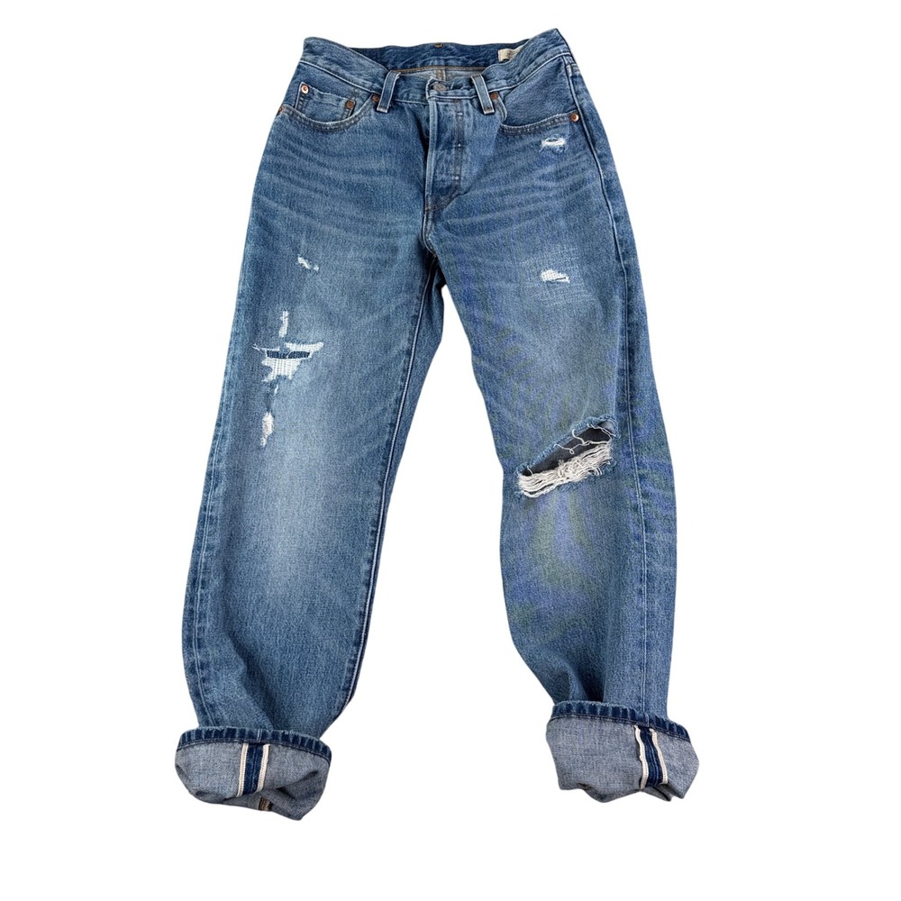 Levi's 501 '90s Selvedge Jeans Women W24 L30 Distressed Ripped Premium